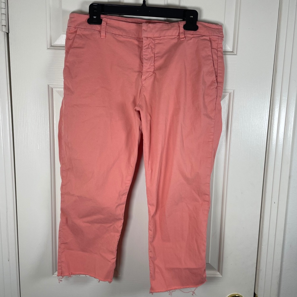 Frank & Eileen Wicklow Cropped Cotton Chino Pants Coral Raw Hem Made in USA 10 - Picture 2 of 6